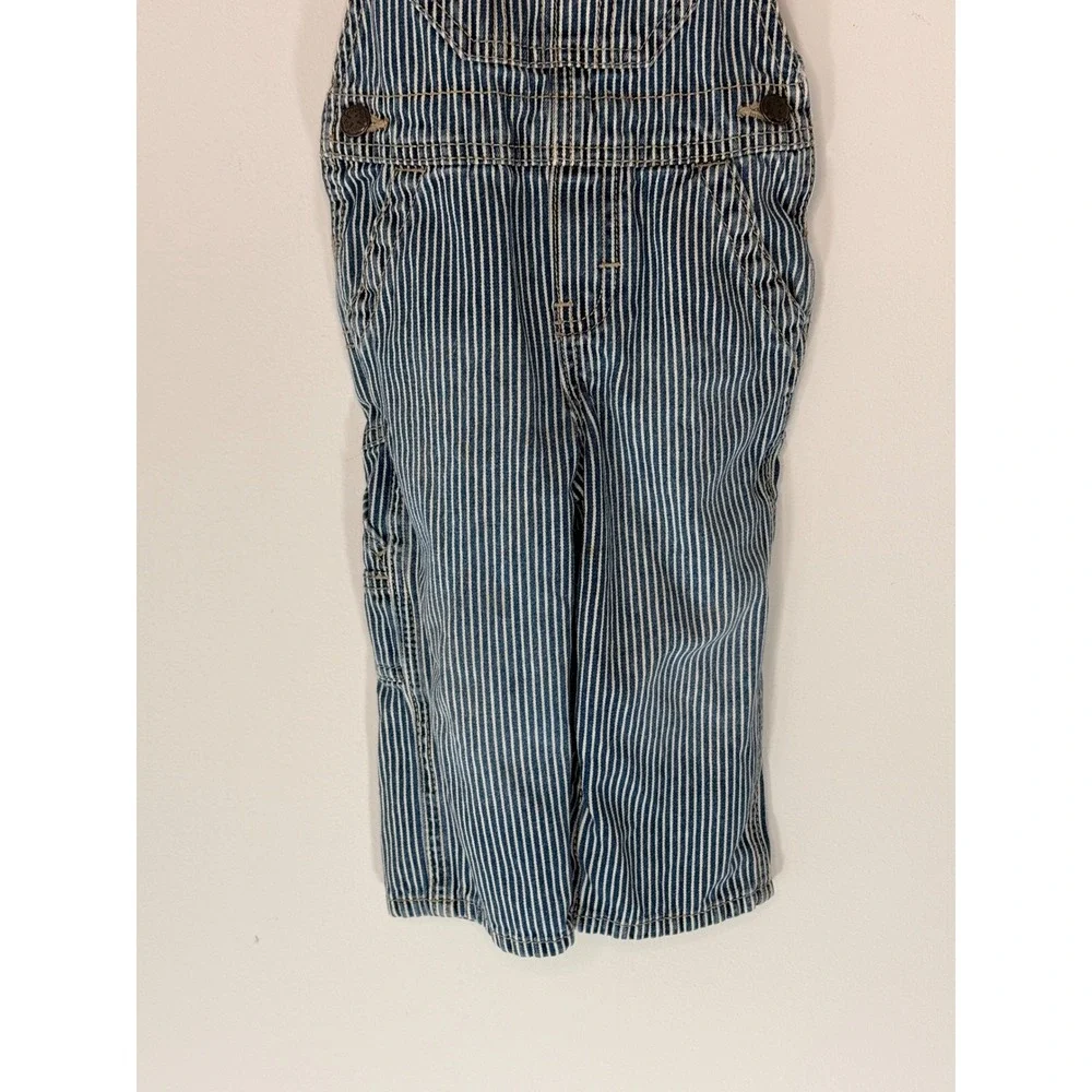 OshKosh B'gosh Bib Overalls Blue Railroad Striped Denim One Piece 2015 12 months